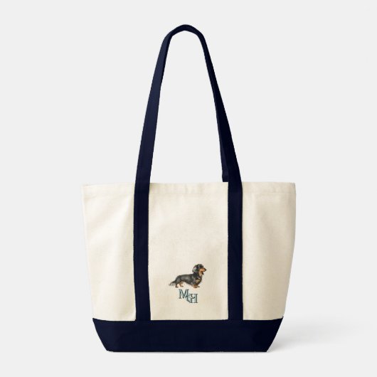 Longhair Miniature Dachshund Monogram Canvas トートバッグ (裏面)