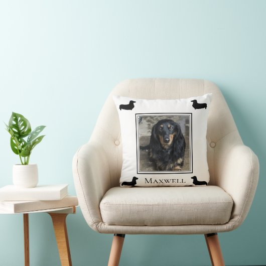 Longhed Dachshandシルエットフォトパーソナライズされた クッション (椅子)
