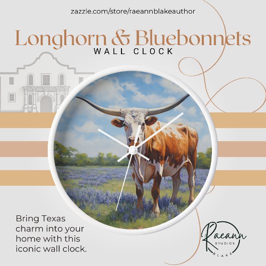 LonghornおよびBluebonnetsの壁時計 壁時計