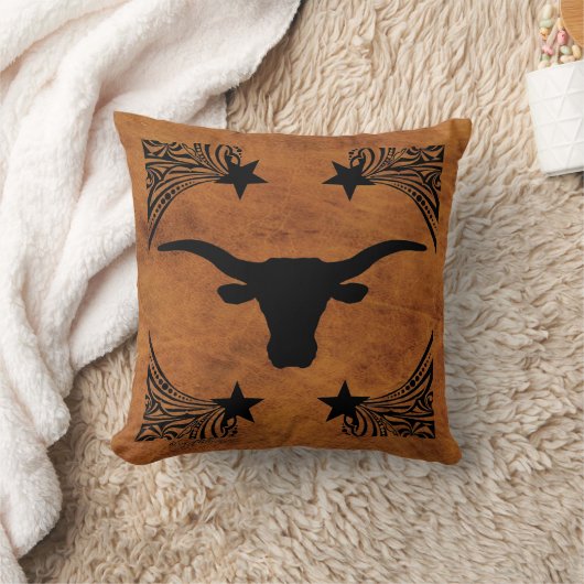 Longhornステアシルエット装飾用クッション クッション (ブランケット)