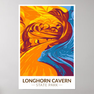 Longhorn Cavern State Park Texas Vintage ポスター