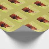 Longhorn Steer Green背景オリジナル写真 ラッピングペーパー (角)