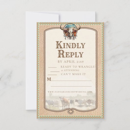 Longhorn Western Ranch Wedding Reply Card (正面)