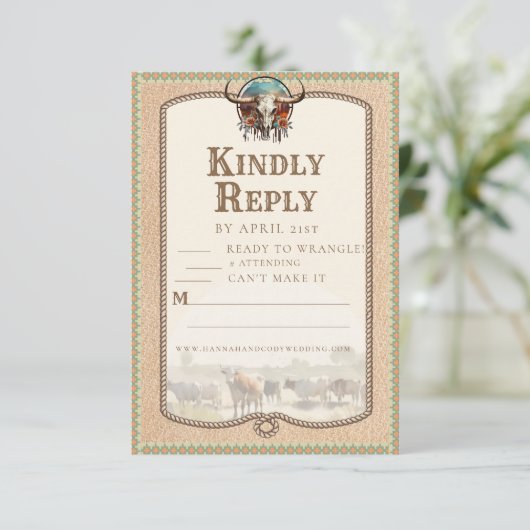 Longhorn Western Ranch Wedding Reply Card (スタンド正面)