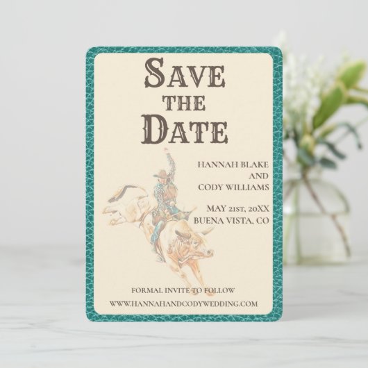 Longhorn Western Ranch Wedding Save the Date Card (スタンド正面)