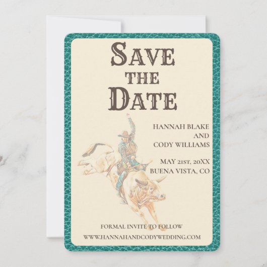 Longhorn Western Ranch Wedding Save the Date Card (正面)