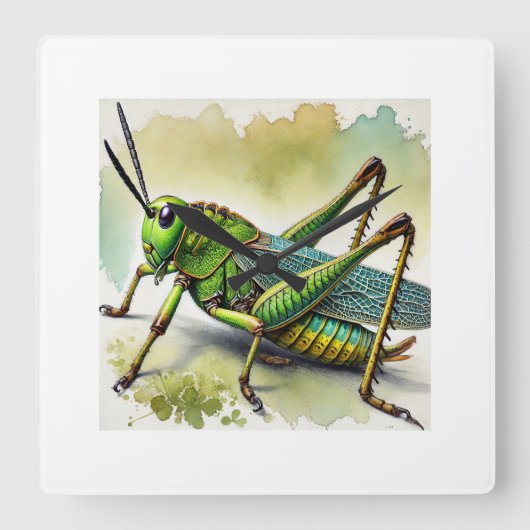 Longhorned Grasshopper Katydid 270824IREF244 - Wat スクエア壁時計 (正面)