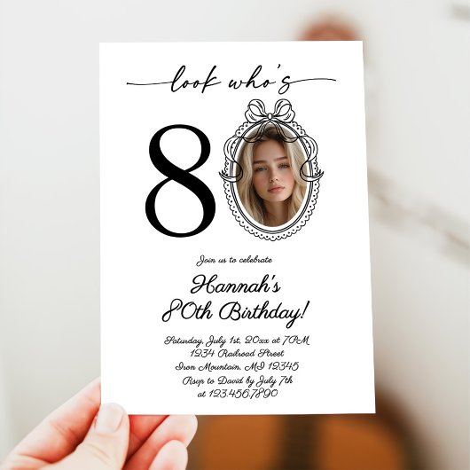 Look モダン Who's 80 Photo Adult誕生日 招待状