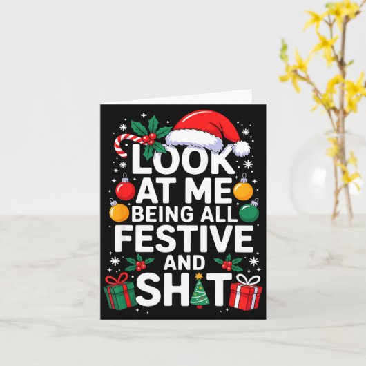 Look At Me Being All Festive And Funny Christmas T カード (黄色い花)