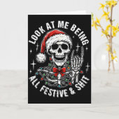 Look At Me Being All Festive And , Funny Skeleton  カード (黄色い花)