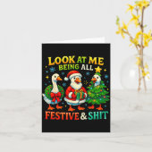 Look At Me Being All Festive Funny Goose Christmas カード (黄色い花)
