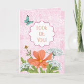 Look at You! Pink Floral Garden Congratulations カード (正面)