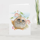 LOOK B4 U LEAP水色バードフクロウのアートカード サンキューカード (正面)