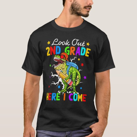 Look Out 2nd Grade Here I Come Dinosaur Kids Back  Tシャツ (正面)