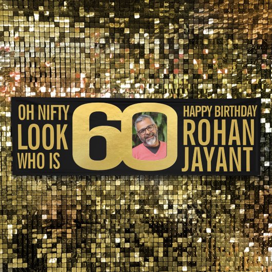 Look who 60 60th birthday party photo black gold 横断幕