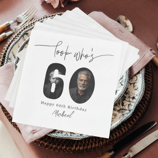Look Who’s 60 Custom Photo Birthday Party Napkins スタンダードランチョンナプキン