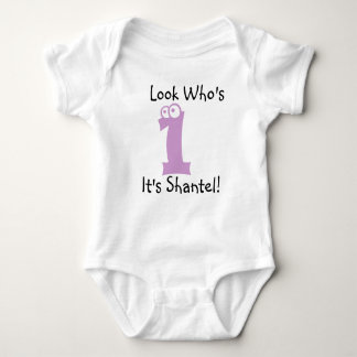 Look Who's 1カスタマイズ可能な誕生日Tシャツ ベビーボディスーツ