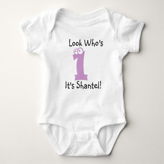 Look Who's 1カスタマイズ可能な誕生日Tシャツ ベビーボディスーツ (正面)
