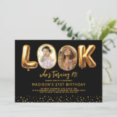 Look Who's 21 Black Gold Photo 21st Birthday 招待状 (スタンド正面)