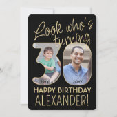 Look Who's 30ブラック&金ゴールド誕生日パーティー2写真 招待状 (正面)