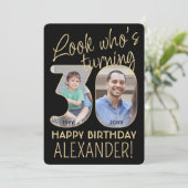 Look Who's 30ブラック&金ゴールド誕生日パーティー2写真 招待状 (スタンド正面)