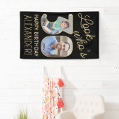 Look Who's 30ブラック&金ゴールド2フォトバースデーパーティー 横断幕 (インサイチュ)