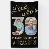 Look Who's 30ブラック&金ゴールド2フォトバースデーパーティー 横断幕 (縦)