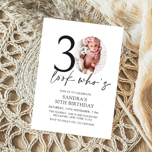 Look Who's 30モダンシンプル誕生日 招待状