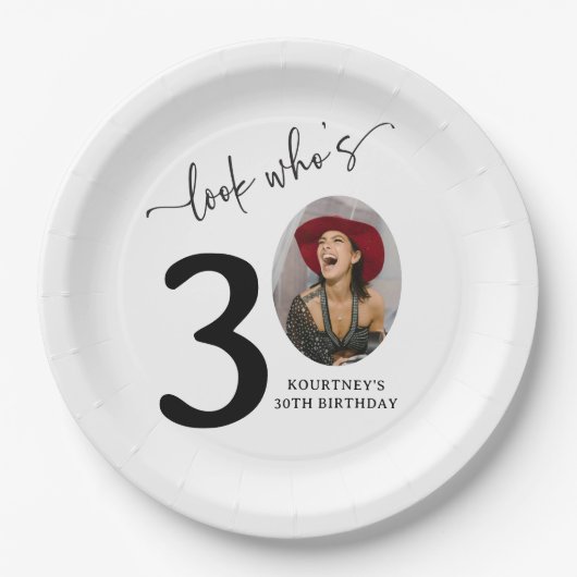 Look Who's 30! Modern Photo 30th Birthday ペーパープレート (正面)