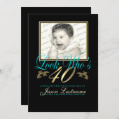 Look Who's 40フォトティール（緑がかった色） 招待状 (正面/裏面)