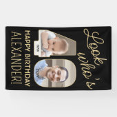 Look Who's 40ブラック&金ゴールド2フォトバースデーパーティー 横断幕 (横)