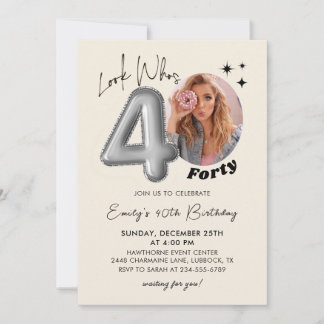 Look Who's 40 モダン 40th Birthday Photo Invite 招待状