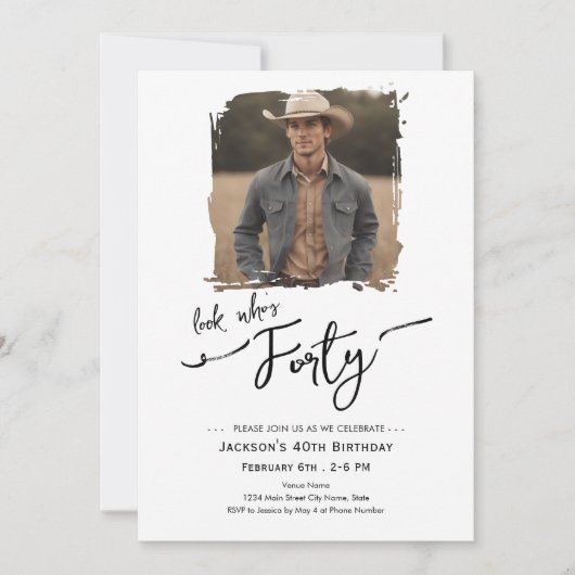 Look Who's 40 Minimal Photo Birthday 招待状 (正面)