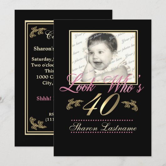 Look Who's 40 Photo 招待状 (正面/裏面)