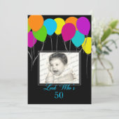 Look Who's 50パーティーバルーン誕生日写真 招待状 (スタンド正面)