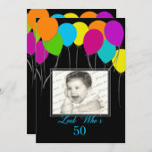 Look Who's 50パーティーバルーン誕生日写真 招待状 (正面/裏面)