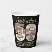 Look Who's 50ブラック&金ゴールドハッピーバースデー2写真 紙コップ (正面)