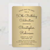 Look Who's 50ブラック&金ゴールド誕生日パーティー2写真 セーブザデート (裏面)