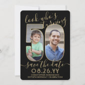 Look Who's 50ブラック&金ゴールド誕生日パーティー2写真 セーブザデート (正面)