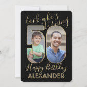 Look Who's 50ブラック&金ゴールド誕生日パーティー2写真 招待状 (正面)