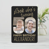 Look Who's 50ブラック&金ゴールド誕生日パーティー2写真 招待状 (スタンド正面)