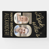 Look Who's 50ブラック&金ゴールド2フォトバースデーパーティー 横断幕 (横)