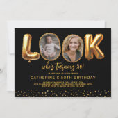 Look Who's 50 Black Gold Photo Fifty Birthday 招待状 (正面)