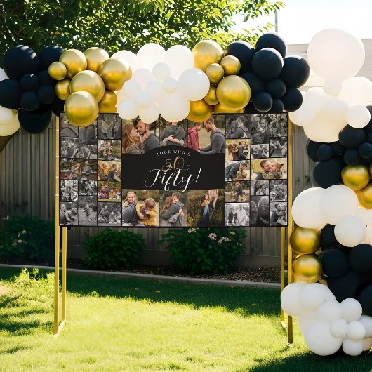 Look Who's 50 Happy Birthday Photo Collage Party  横断幕