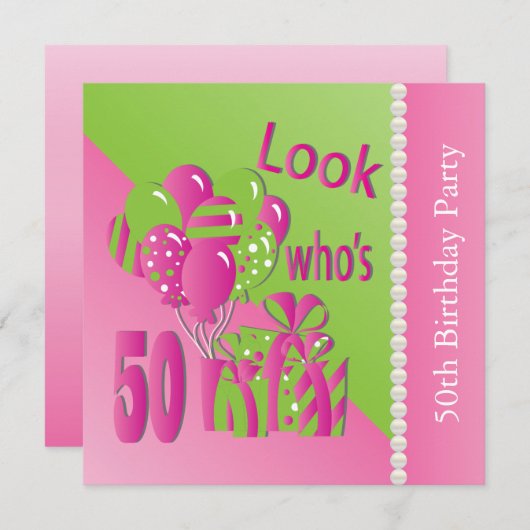 Look Who's 50 in Pink - 50th誕生日招待状 招待状 (正面/裏面)