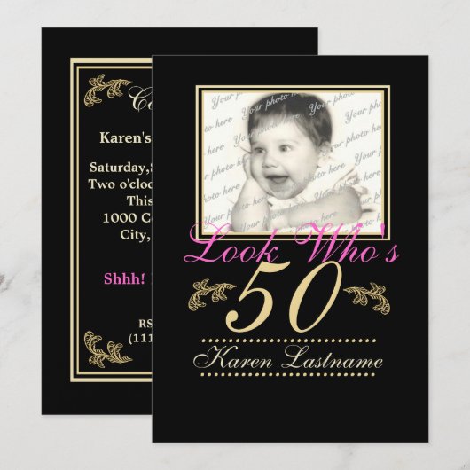 Look Who's 50 Photo 招待状 (正面/裏面)