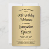 Look Who's 60ブラック&金ゴールド2フォトバースデーパーティー セーブザデート (裏面)