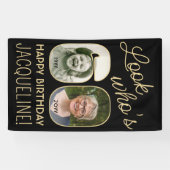 Look Who's 60ブラック&金ゴールド2フォトバースデーパーティー 横断幕 (横)