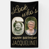 Look Who's 60ブラック&金ゴールド2フォトバースデーパーティー 横断幕 (縦)