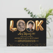 Look Who's 60 Black Gold Photo Sixty Birthday 招待状 (スタンド正面)